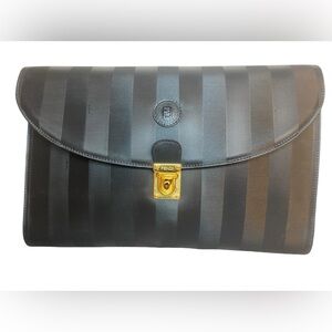 Authentic FENDI Black Pequin Striped Expandable Canvas Document Briefcase Laptop